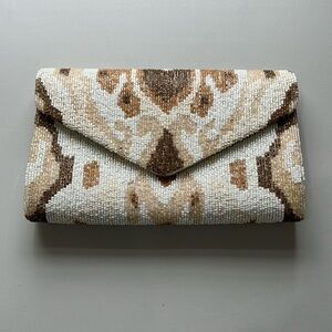 Anthropologie Beaded Clutch in Cream and Brown
